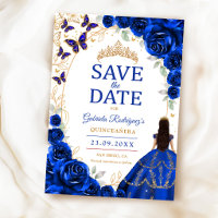 Quinceanera Royal Blue Gold Floral