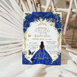 Quinceañera Royal Blue Roses Floral Vintage Gold Invitation<br><div class="desc">Personalise this lovely quinceañera invitation with own wording easily and quickly,  simply press the customise it button to further re-arrange and format the style and placement of the text.  Matching items available in store!  (c) The Happy Cat Studio</div>