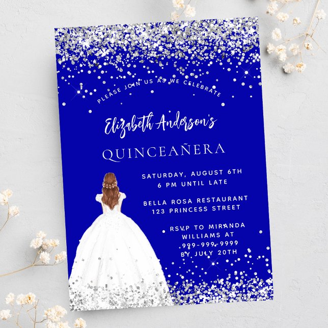 Quinceanera royal blue silver dress luxury invitation (Creator Uploaded)