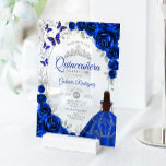 Quinceanera Royal Blue Silver Floral Acrylic Invitations<br><div class="desc">Royal blue silver and white Quinceanera celebration invitation. Features brunette girl in ball gown dress,  script font,  silver butterflies,  watercolor roses and tiara. Perfect for an elegant princess style glam celebration. Personalize with your own details. Stylish transparent or frosted acrylic invitations.</div>