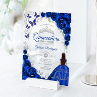 Quinceanera Royal Blue Silver Floral