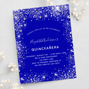 Quinceanera royal blue silver glitter dust glam invitation postcard