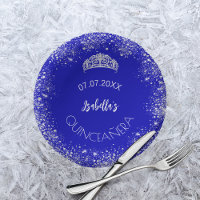 Quinceanera royal blue silver glitter name