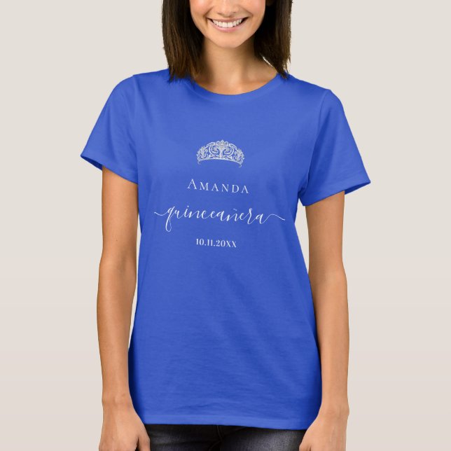 Quinceanera royal blue silver glitter tiara nam T-Shirt (Front)