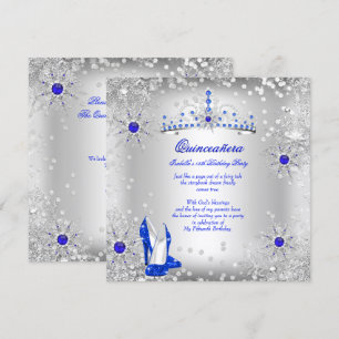 Quinceanera Royal Blue Silver Winter Wonderland Invitation