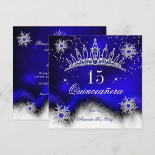 Quinceanera Royal Blue Snowflake 15th Birthday Invitation