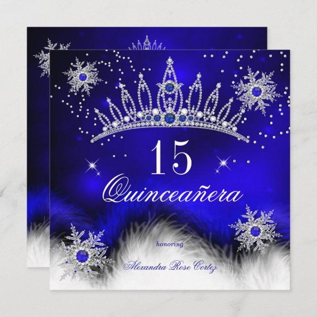 Quinceanera Royal Blue Snowflake 15th Birthday Invitation (Front/Back)