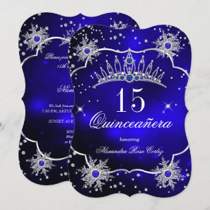 Quinceanera Royal Blue Snowflake Tiara 15th Party Invitation
