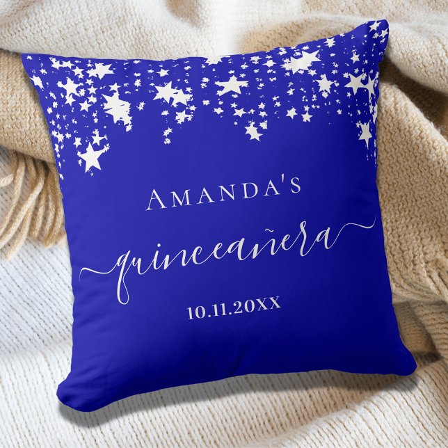 Quinceanera royal blue white stars name cushion (Creator Uploaded)