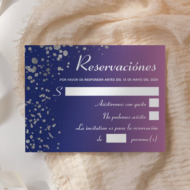 Quinceanera Royal Pink Silver Spanish Reservacion Invitation (Creator Uploaded)