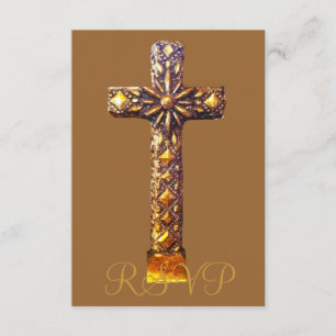 Quinceanera RSVP 15th Birthday Gold Cross Card