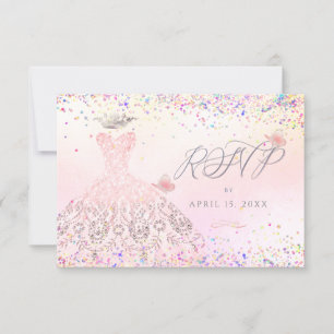 Quinceanera RSVP Blush Pink Glitter Gown Invitation