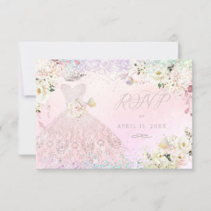 Quinceanera RSVP Blush Pink Gown Holographic Dream Invitation