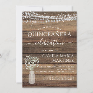 Quinceanera Rustic Baby's Breath Farmhouse Lights Invitation