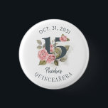 Quinceanera Rustic Floral 15th Birthday 3 Cm Round Badge<br><div class="desc">Cute modern yet elegant Quinceañera Mis Quince Anos birthday party buttons that would look good in the photos. Featuring a rustic floral olive green and pink colours design and template that can be easily edited and the text replaced with your own details by clicking the "Personalise" button. For further customisation,...</div>