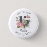 Quinceanera Rustic Floral 15th Birthday 3 Cm Round Badge<br><div class="desc">Cute modern yet elegant Quinceañera Mis Quince Anos birthday party buttons that would look good in the photos. Featuring a rustic floral olive green and pink colours design and template that can be easily edited and the text replaced with your own details by clicking the "Personalise" button. For further customisation,...</div>