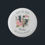 Quinceanera Rustic Floral 15th Birthday Button<br><div class="desc">Cute modern yet elegant Quinceañera Mis Quince Anos birthday party buttons that would look good in the photos. Featuring a rustic floral olive green and pink colours design and template that can be easily edited and the text replaced with your own details by clicking the "Personalise" button. For further customisation,...</div>