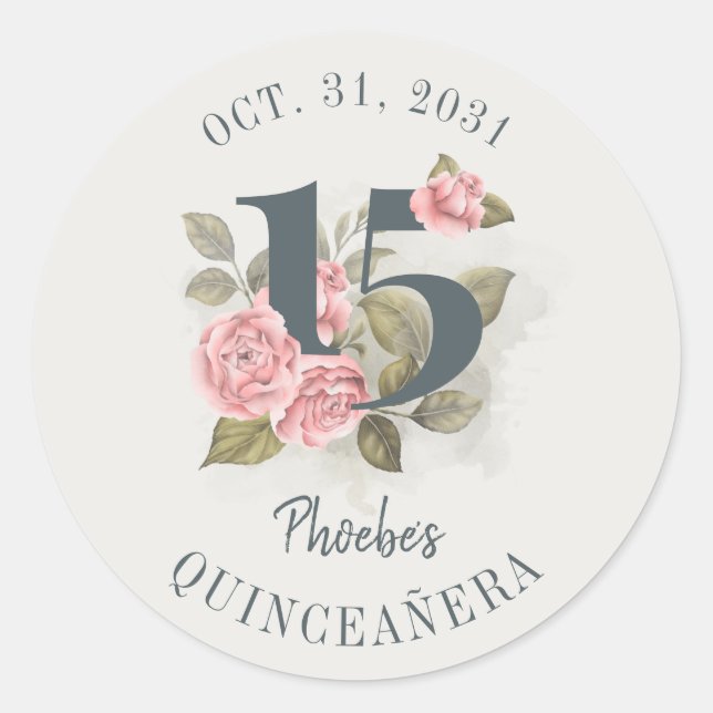 Quinceanera Rustic Floral 15th Birthday Classic Round Sticker (Front)