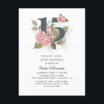 Quinceanera Rustic Floral 15th Birthday Invitation Postcard<br><div class="desc">Cute modern yet elegant Quinceañera Mis Quince Anos birthday party postcard invitations. Rustic floral olive green and pink colours design and template that can be easily edited and the text replaced with your own details by clicking the "Personalise" button. For further customisation, please click the "Customise Further" link and use...</div>