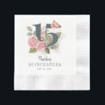 Quinceanera Rustic Floral 15th Birthday Napkin<br><div class="desc">Cute modern yet elegant Quinceañera Mis Quince Anos birthday party napkins. Featuring a rustic floral olive green and pink colours design and template that can be easily edited and the text replaced with your own details by clicking the "Personalise" button. For further customisation, please click the "Customise Further" link and...</div>