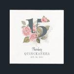 Quinceanera Rustic Floral 15th Birthday Paper Napkin<br><div class="desc">Cute modern yet elegant Quinceañera Mis Quince Anos birthday party supplies. Featuring a rustic floral olive green and pink colours design and template that can be easily edited and the text replaced with your own details by clicking the "Personalise" button. For further customisation, please click the "Customise Further" link and...</div>
