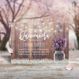 Quinceanera Rustic Lavender Floral String Lights Invitation