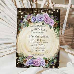 Quinceañera Rustic Purple Floral Enchanted Forest Invitation