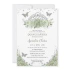 Quinceañera Sage Green Floral Roses Silver Crown