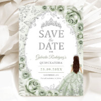 Quinceanera Sage Green Silver Floral