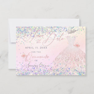 Quinceanera Save Date Holographic Confetti  Invita Invitation