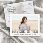 Quinceañera Save the Date 2 Photo Minimalist Announcement Postcard<br><div class="desc">Share the joyful news of an upcoming Quinceañera celebration with chic 2 photo save the date postcard invitations. The pictures and all wording on this template are simple to personalise. The colours, font styles and overlay opacity can be easily customised with the Zazzle Design Editor tool. The modern minimalist black...</div>