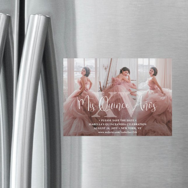 Quinceañera Save the Date 3 Photo Collage Mis XV Magnetic Invitation (Creator Uploaded)
