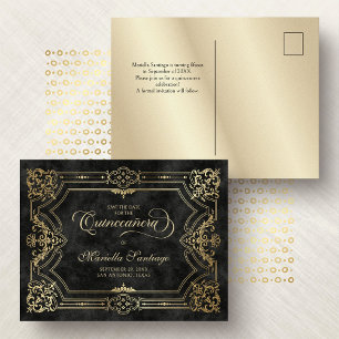Quinceanera Save the Date Black Postcard