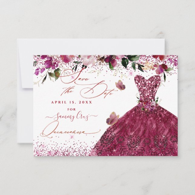 Quinceanera Save the Date Cherry Red Dress (Front)