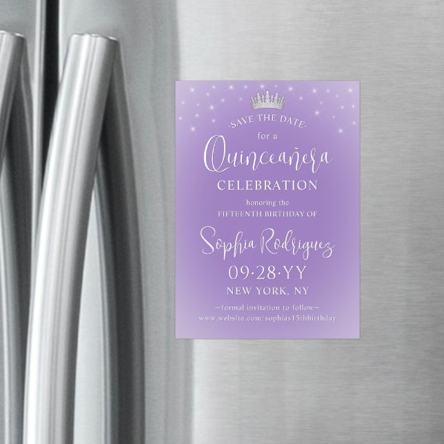 Quinceañera Save the Date Elegant Lilac Purple Magnetic Invitation (Creator Uploaded)