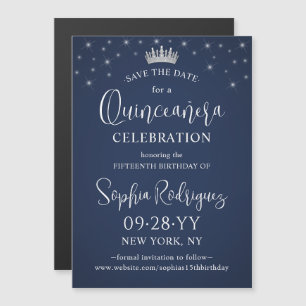 Quinceañera Save the Date Elegant Navy Blue Magnetic Invitation