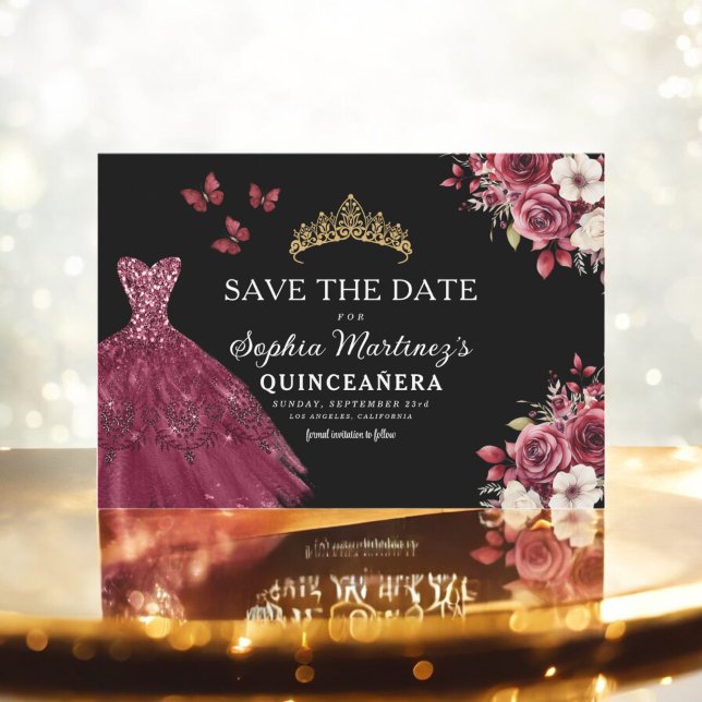 Quinceanera Save the Date Floral Burgundy  (Creator Uploaded)