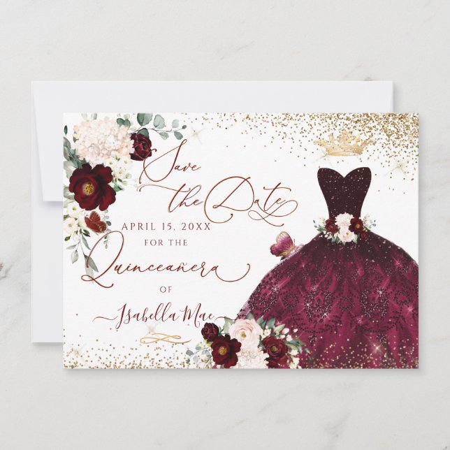 Quinceanera Save the Date Green Faux Glitter Gown Invitation (Front)