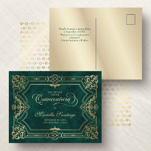 Quinceanera Save the Date Green Postcard