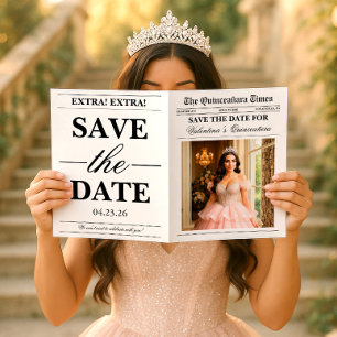 Quinceañera Save the Date Newspaper Photoshoot Card