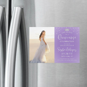 Quinceañera Save the Date Photo Lilac Purple Stars Magnetic Invitation