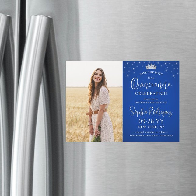 Quinceañera Save the Date Photo Royal Blue Stars Magnetic Invitation (Creator Uploaded)