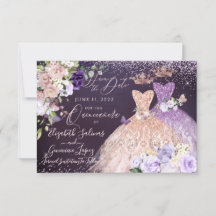 Quinceanera Save the Date Rose Gold Dusty Purple