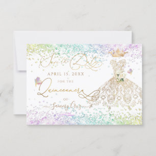 Quinceanera Save the Date White Gold Dress Invitat Invitation