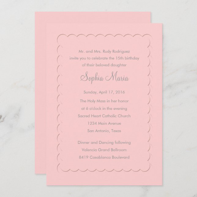 Quinceanera Scallop Change Pink to Any Colour Invitation (Front/Back)