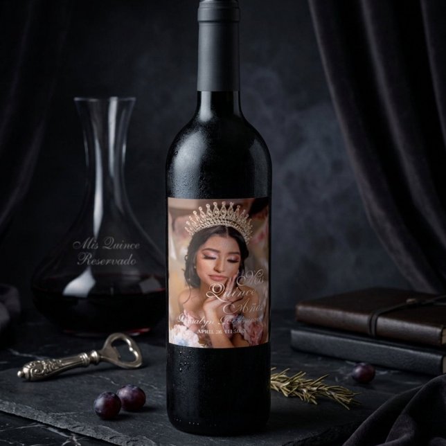 Quinceanera script photo 15th Birthday Wine Label (Creator Uploaded)