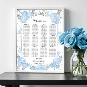 Quinceanera Seating Chart Sign Blue Butterflys