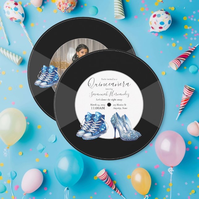 Quinceañera Shoes Vinyl Record Photo Blue Invitation (Creator Uploaded)