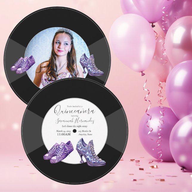 Quinceañera Shoes Vinyl Record Photo Purple Invitation (Creator Uploaded)