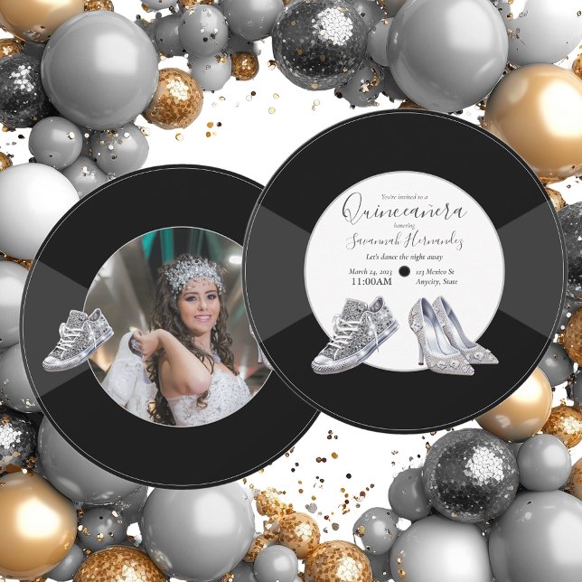 Quinceañera Shoes Vinyl Record Photo Silver Invitation (Creator Uploaded)
